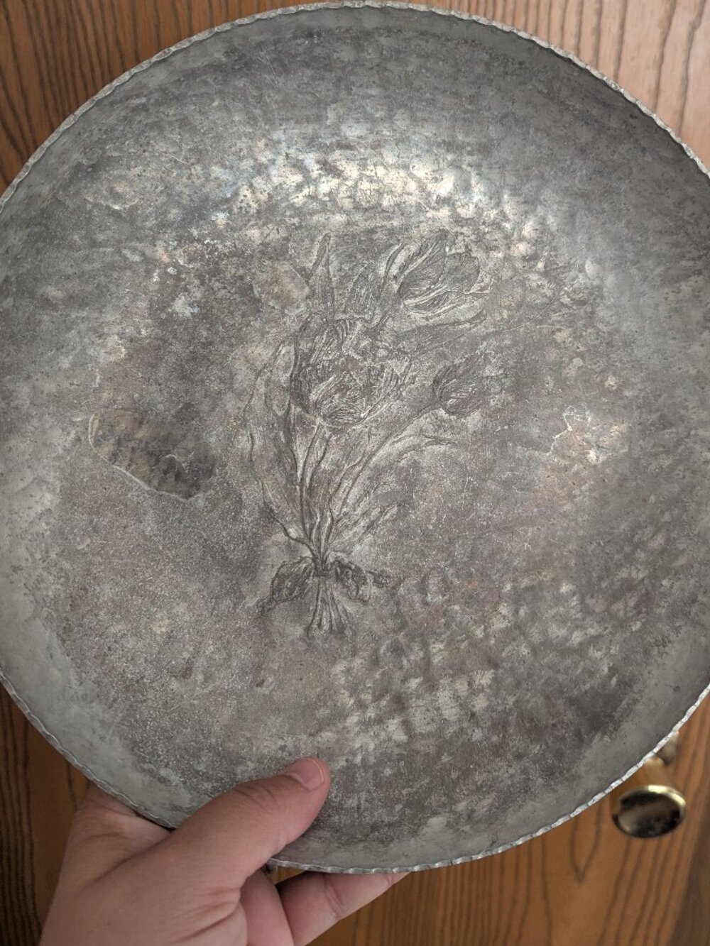 VTG Rodney Kent 1950s Hammered Aluminum Floral Bowl 10" - Picture 3 of 6